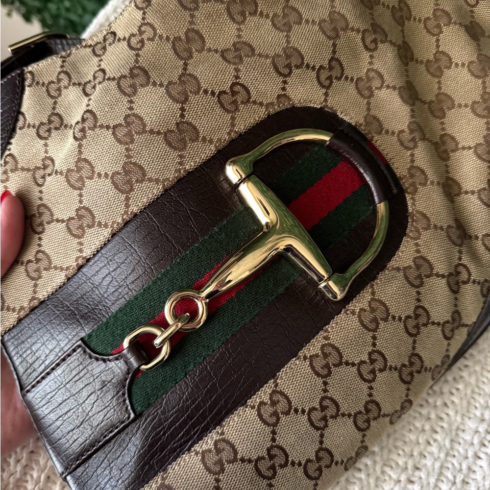 Gucci Horsebit Monogram Brown and Tan Shoulder Hobo Bag with Wallet Bundle - Picture 8 of 16